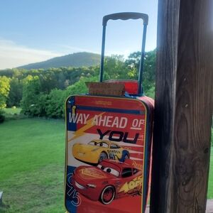 Y2k Disney Red and Blue Cars The Movie Hardshell Rolling Suitcase